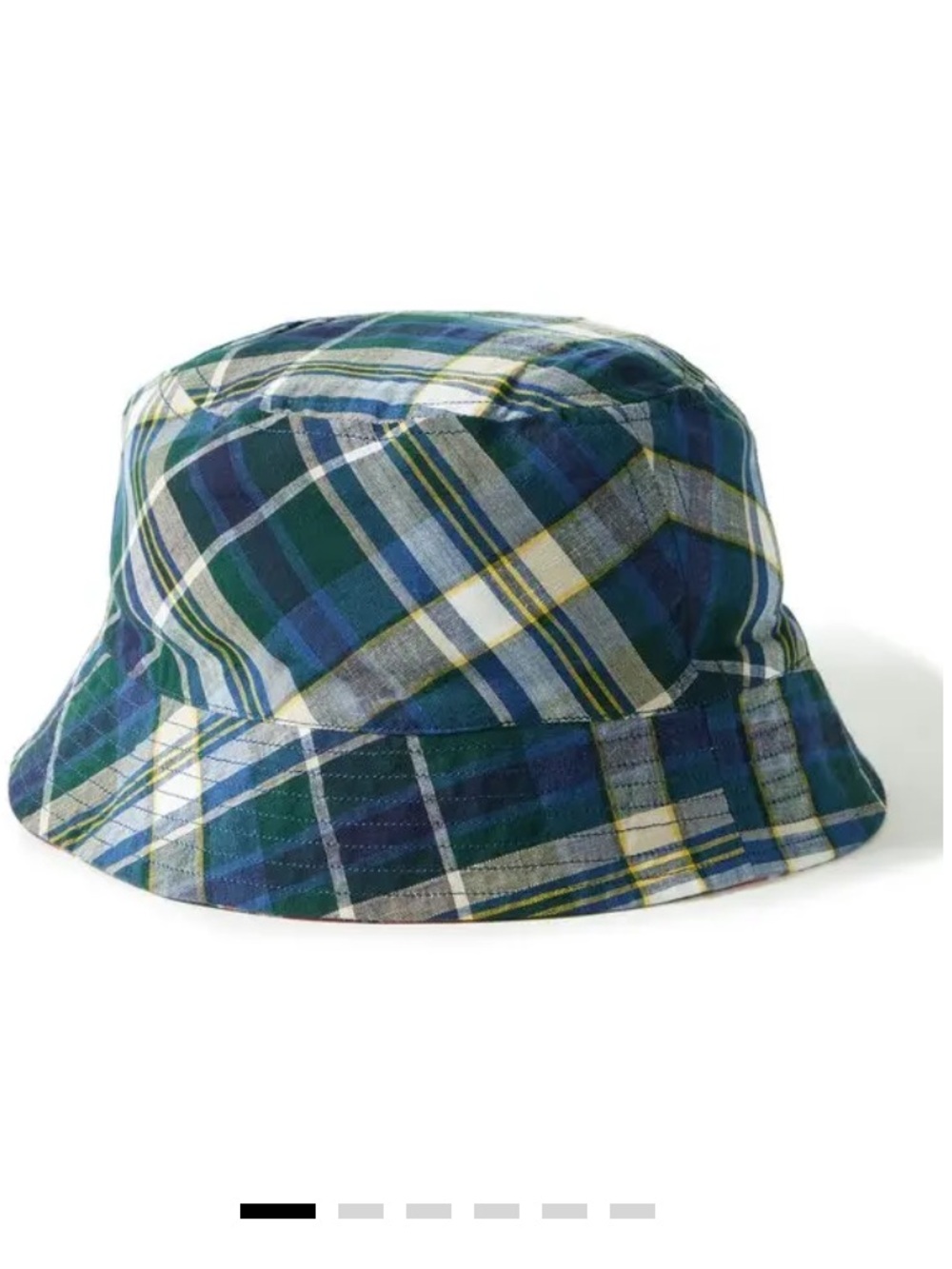 Original Madras Reversible Checked Cotton Bucket Hat - Blue Green Plaid NWT